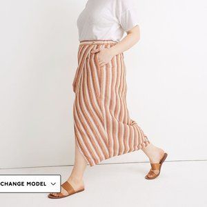 Madewell Pull-On Wrap Linen Blend Midi Skirt Stripe Size XL